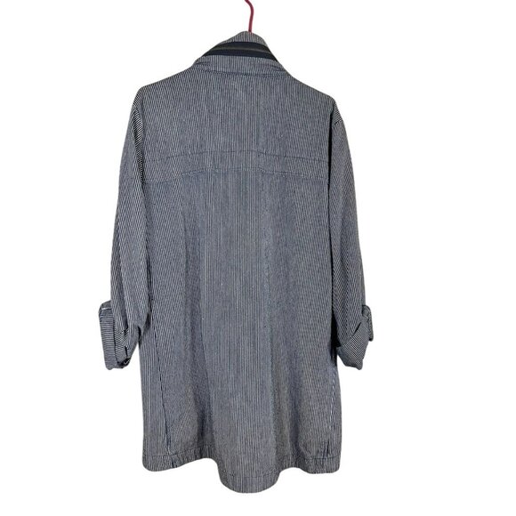 Retro Railroad Stripe Jacket XL Blue Utility Neutral Classic Chic Preppy 80s - Picture 7 of 12
